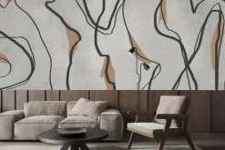 Fototapeta: Czarne falowane linie na szarym tle