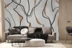 Fototapeta: Czarne falowane linie na szarym tle