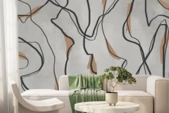 Fototapeta: Czarne falowane linie na szarym tle