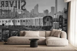 Fototapeta: Czarno białe zdjęcie pociągu na torach