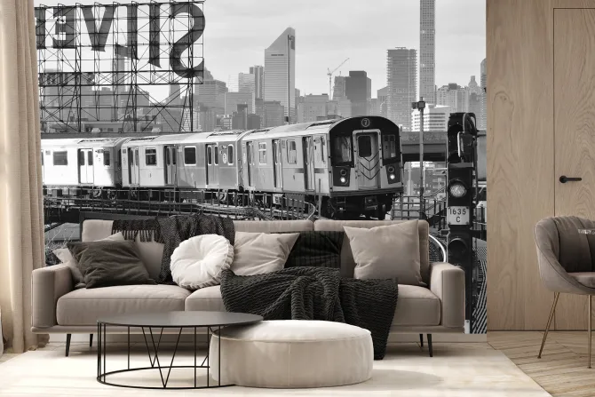 Fototapeta: Czarno białe zdjęcie pociągu na torach