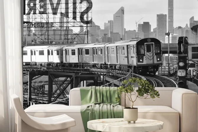 Fototapeta: Czarno białe zdjęcie pociągu na torach