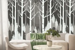 Fototapeta: Czarno biały las z brzozami