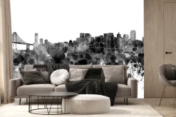 Fototapeta: Czarno-biała akwarela metropolii z mostem