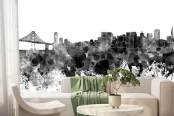 Fototapeta: Czarno-biała akwarela metropolii z mostem