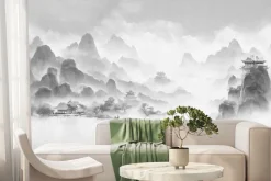 Fototapeta: Czarno-biała japońska wioska w górach