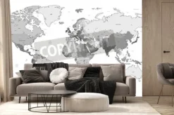 Fototapeta: Czarno-biała mapa świata z napisami