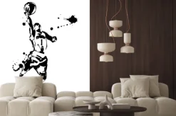 Fototapeta: Czarno-biała sylwetka koszykarza w akwareli