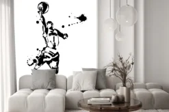 Fototapeta: Czarno-biała sylwetka koszykarza w akwareli