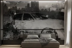 Fototapeta: Czarno-biała taksówka i statua wolności