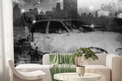 Fototapeta: Czarno-biała taksówka i statua wolności