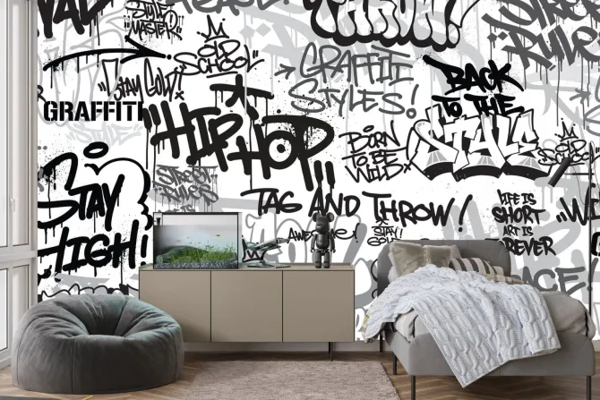 Fototapeta: Czarno-białe graffiti w stylu street art