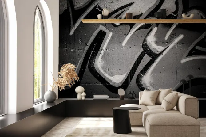 Fototapeta: Czarno-białe graffiti na betonowym murze