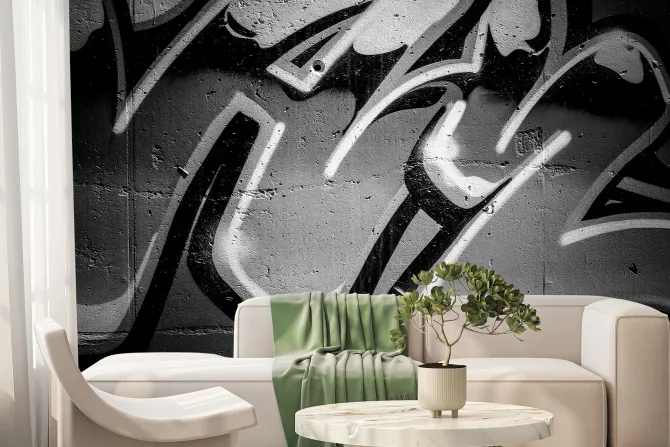 Fototapeta: Czarno-białe graffiti na betonowym murze
