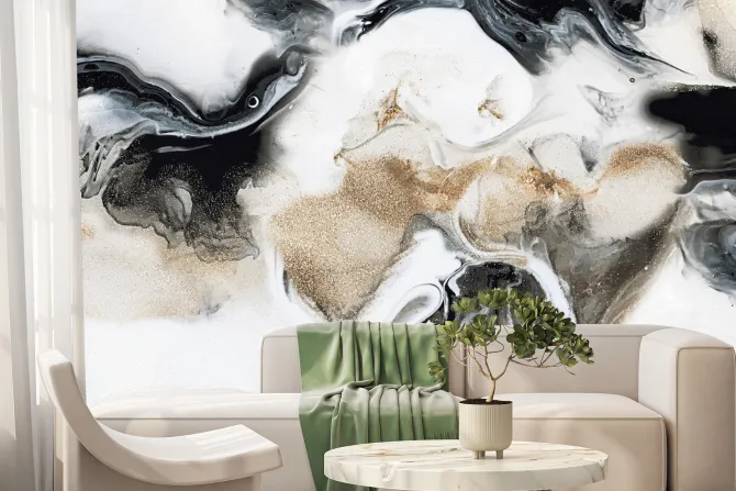 Fototapeta: Czarno-białe marmur z delikatnym złotym zdobieniem