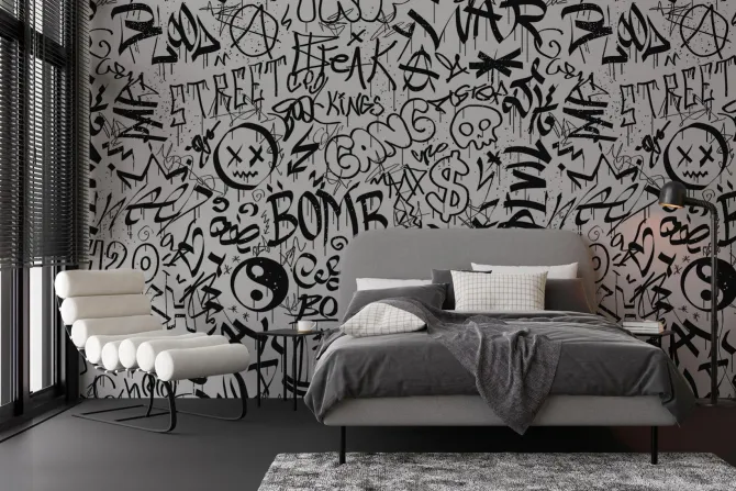 Fototapeta: Czarno-białe napisy w stylu graffiti