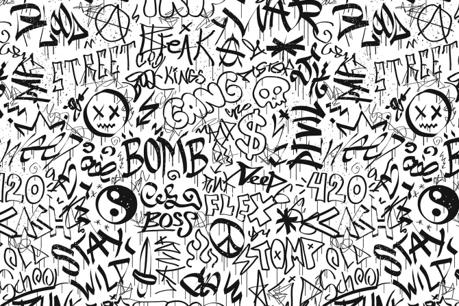 Fototapeta: Czarno-białe napisy w stylu graffiti