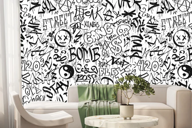 Fototapeta: Czarno-białe napisy w stylu graffiti