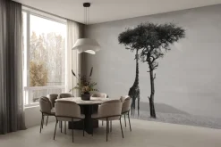 Fototapeta: Czarno-białe safari z drzewem i żyrafą