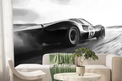 Fototapeta: Czarno-białe zdjęcie auta w stylu retro