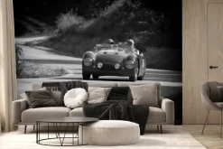 Fototapeta: Czarno-białe zdjęcie samochodu w stylu retro