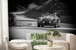 Fototapeta: Czarno-białe zdjęcie samochodu w stylu retro