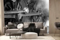 Fototapeta: Czarno-białe zdjęcie kół pociągu