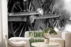 Fototapeta: Czarno-białe zdjęcie kół pociągu