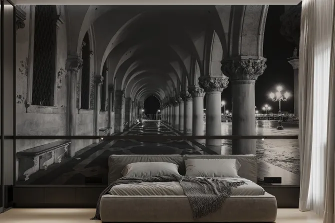 Fototapeta: Czarno-białe zdjęcie starożytnych kolumn