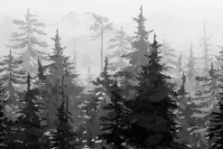 Fototapeta: Czarno-biały akwarelowy górski las