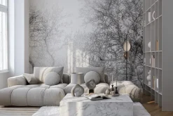 Fototapeta: Czarno-biały las z widokiem na gałęzie drzew