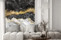 Fototapeta: Czarno-biały marmur ze złotawymi zdobieniami
