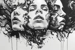 Fototapeta: Czarno-biały mural z kobiecą twarzą