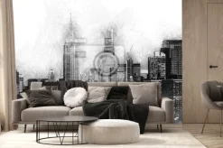 Fototapeta: Czarno-biały widok na wieżowce w mieście