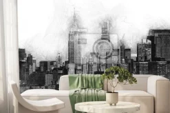 Fototapeta: Czarno-biały widok na wieżowce w mieście