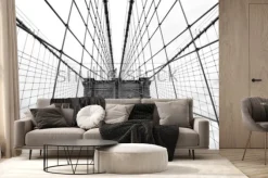 Fototapeta: Czarno-biały widok na most brookliński