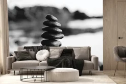 Fototapeta: Czarno-biały wzór z kamieniami na tle morza