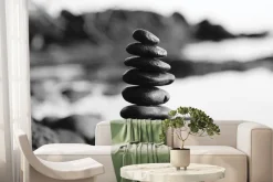 Fototapeta: Czarno-biały wzór z kamieniami na tle morza