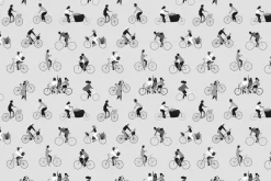 Fototapeta: Czarno-biały wzór z ludźmi na rowerach