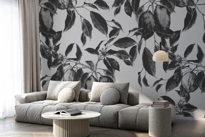 Fototapeta: Czarno-biały wzór drzewa owocowego