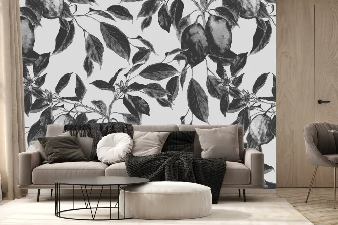 Fototapeta: Czarno-biały wzór drzewa owocowego