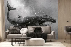 Fototapeta: Czarnobiały wzór śpiew wieloryba i muzyczne nuty