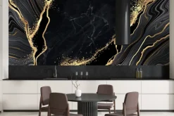 Fototapeta: Czarny marmur ze złotymi liniami