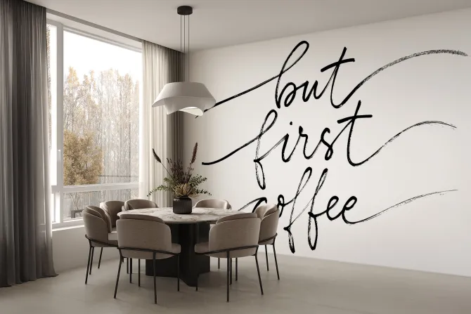 Fototapeta: Czarny napis o kawie na białym tle