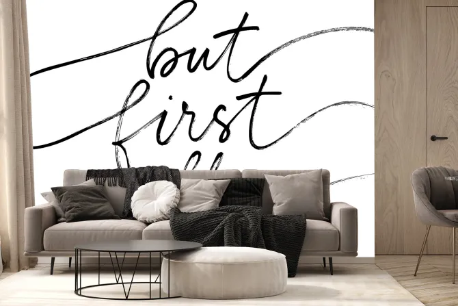 Fototapeta: Czarny napis o kawie na białym tle