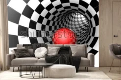 Fototapeta: Czerwona kula w czarno białym tunelu 3d