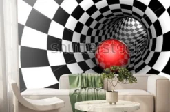 Fototapeta: Czerwona kula w czarno białym tunelu 3d