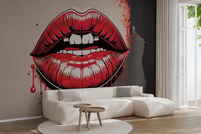 Fototapeta: Czerwone kobiece usta w stylu pop art