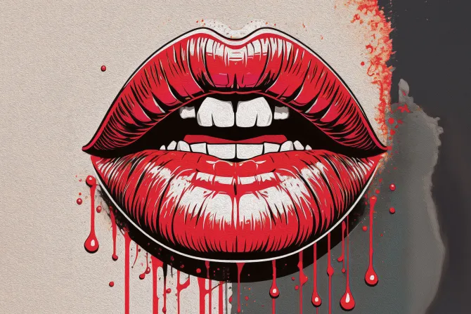 Fototapeta: Czerwone kobiece usta w stylu pop art
