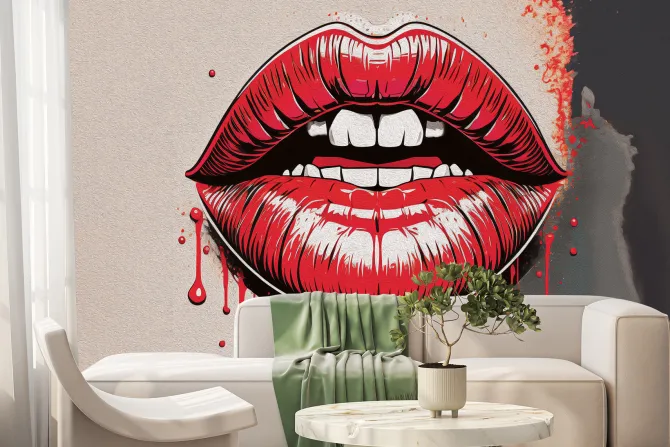 Fototapeta: Czerwone kobiece usta w stylu pop art